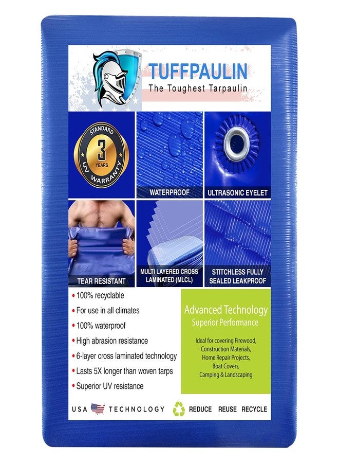 TUFFPAULIN 6FT X 6FT 120 GSM Blue Tarpaulin Tirpal Tadpatri Tharpai Thadika, Extra Strong, Reinforced Eyelets, UV Resistant, 100% Waterproof Virgin, 6 Layer MLCL 3D Rib Technology-1 No. - Image 2
